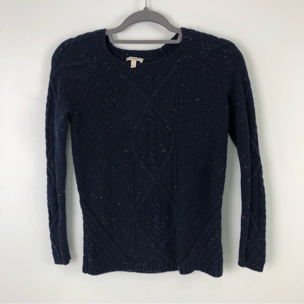 Talbots Ladies Tweed Dark Blue Cable Knit Sweater Size Petite Small
